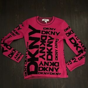 DKNY Vibrant Pink and Black Logo Knit